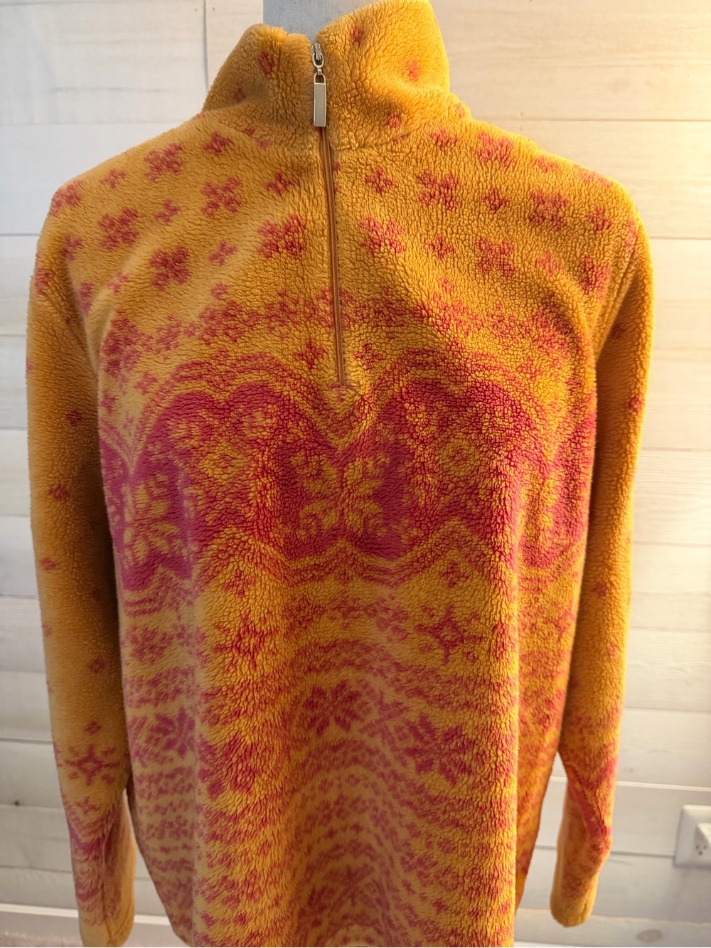Talbots Yellow and Pink Half-Zip Fleece Pullover